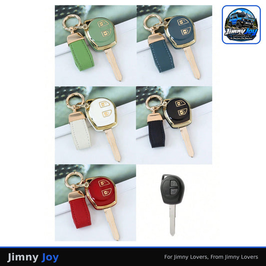 Jimny Joy Gold Trim TPU Key Cover with Keychain – Suzuki 2-Button 🔑